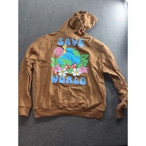 The Smurfs Save the World Graphic Hoodie Brown XXL NWT Earth Day Snail Mushroom